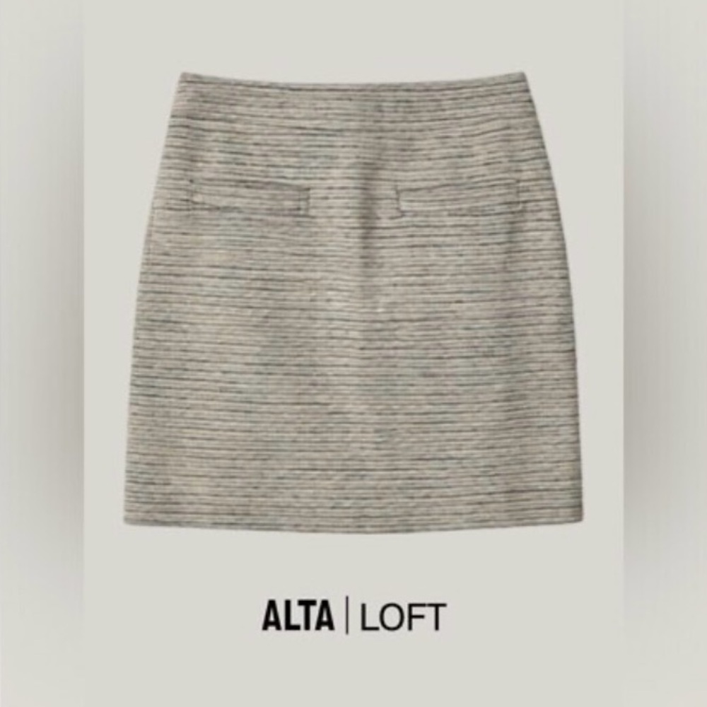 LOFT Cream and Black Striped Pencil Skirt